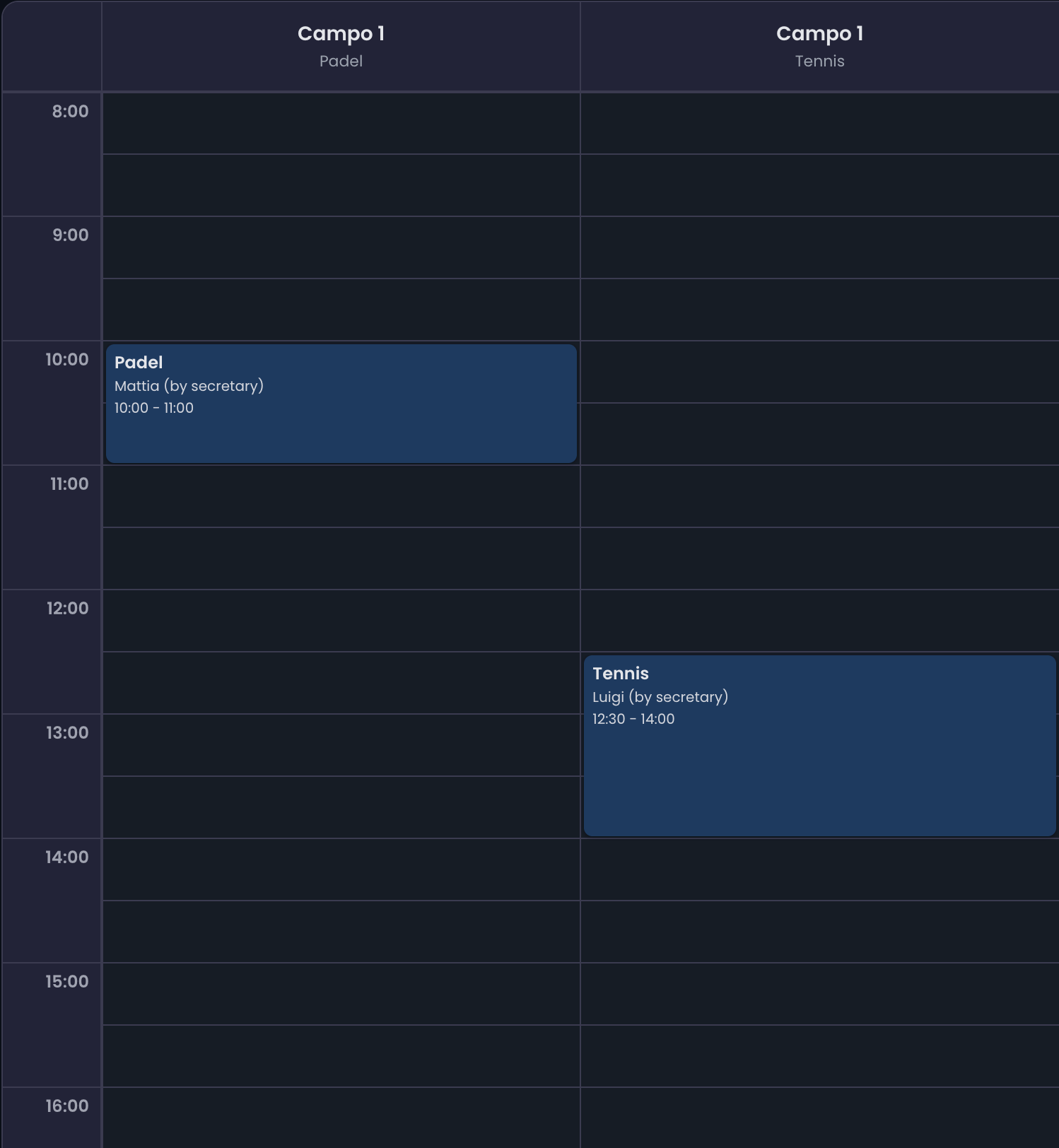 HiCourt booking calendar